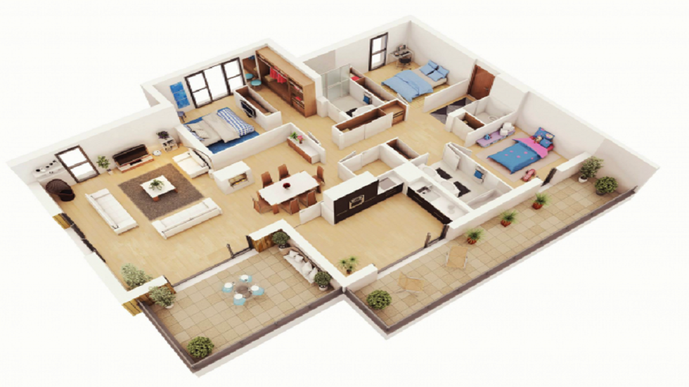 Three-Bedroom Storey Floor Plan