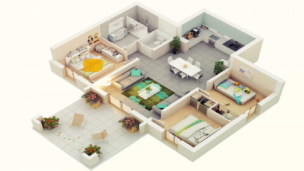 Three-Bedroom Bungalow Floor Plan